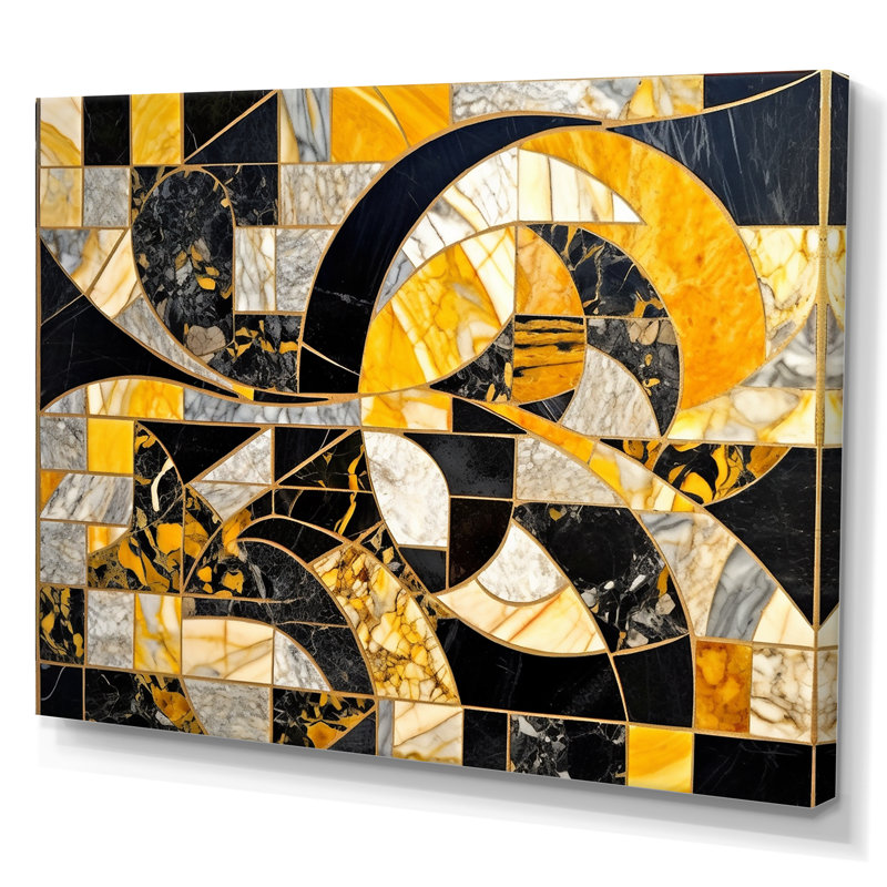 Or et noir en mouvement II, H 30 po x l 40 po x P 1,5 po, Toile tendue