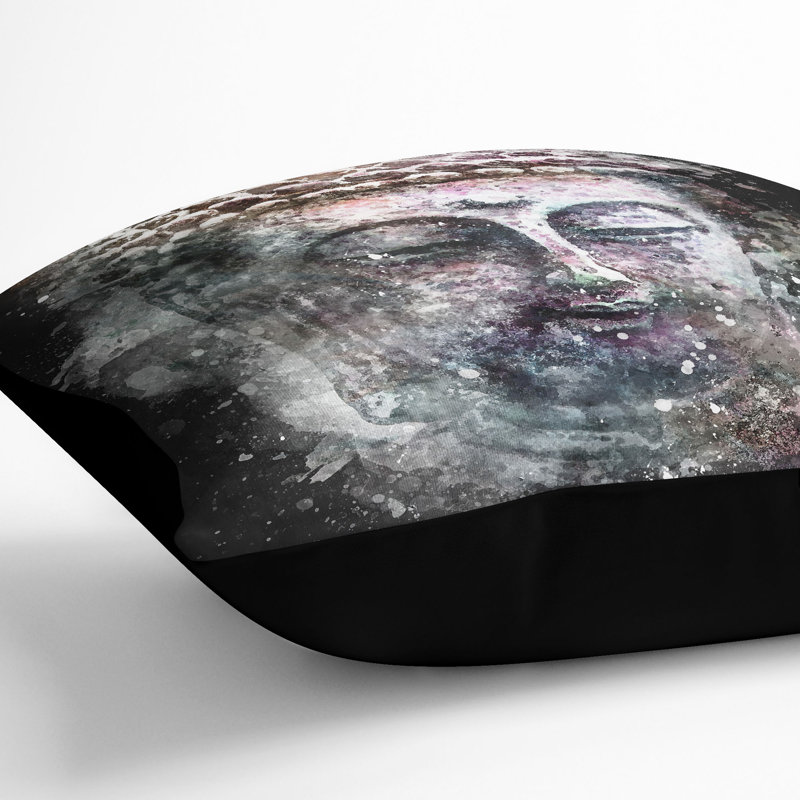 Peaceful Buddha Paint Splash Cushion with Filling, 55cm H x 55cm W x 20cm D, Black