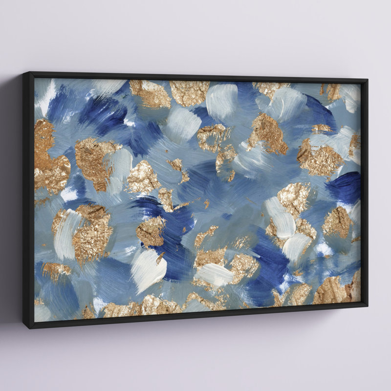 Abstrait des océans d'or - reproduction d'art sur toile, H 10 po x l 15 po x 1,5 po, Cadre noir