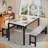 3-Piece  Dining Table Set, Kitchen Table Set with 2 Velvet Dining Benches, Tabletop Marble Finish-158300997