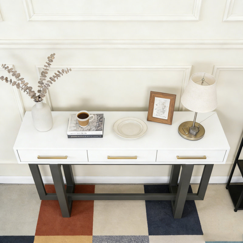 Console élégante avec trois tiroirs, Gris + blanc