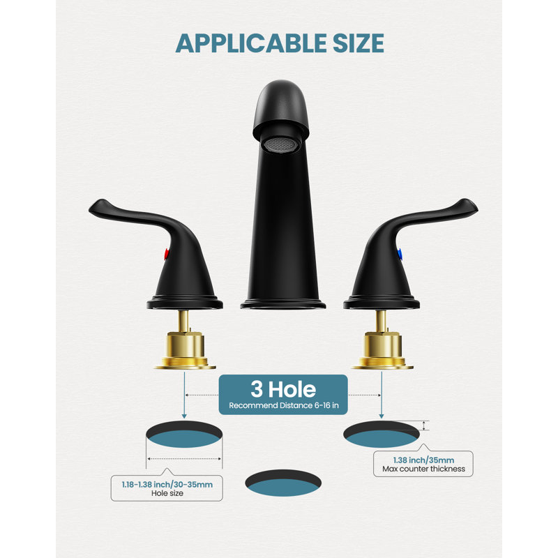 Black-plated Double-handle Bathroom Sink Faucet, 8-inch Basin Faucet, Modern Design, With Push-button Drain Assembly