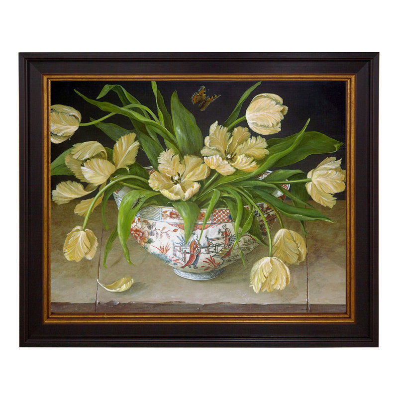 Cream Tulips In China Vase - Single Picture Frame Painting on Canvas