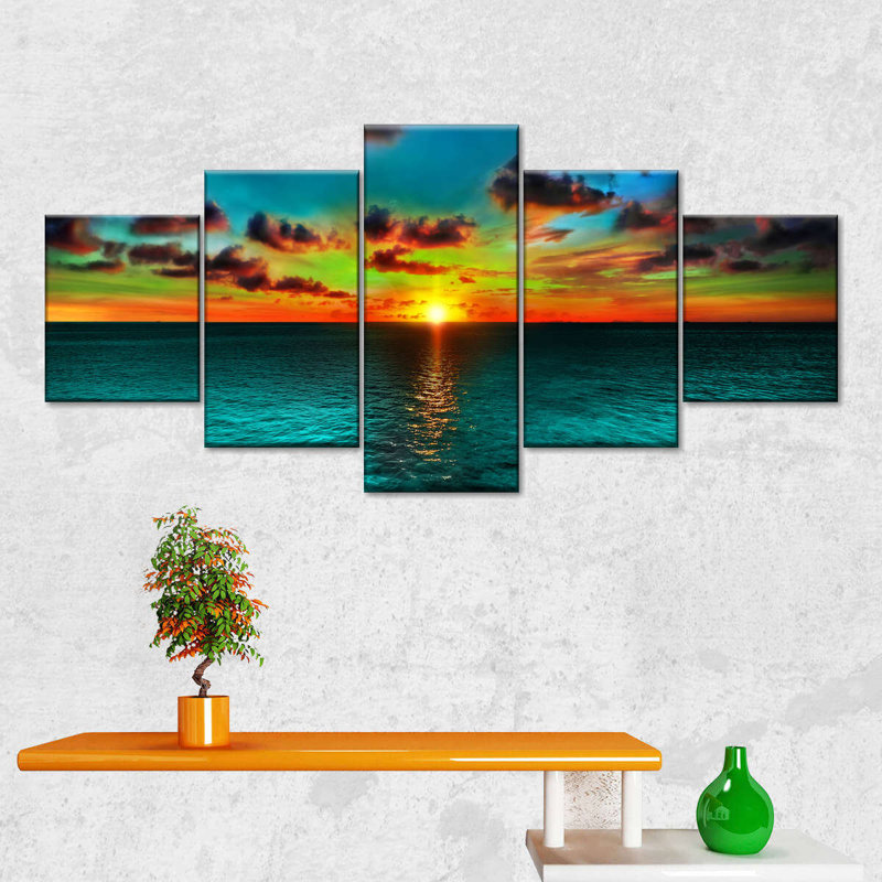 Coucher de soleil et océan, reproduction d'art sur toile, H 24 po x l 55 po x P 1,25 po