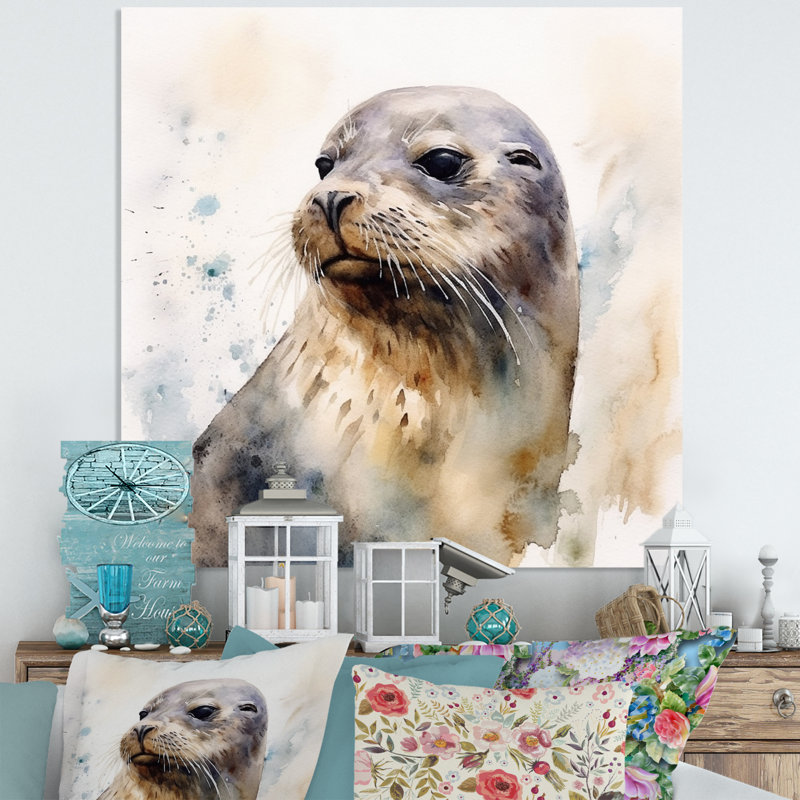 Curieux otarie II - animaux, art mural en métal, H 23 po x l 23 po x P 1 po
