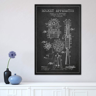 Rocket Apparatus Charcoal Patent Blueprint by Aged Pixel - Wrapped Canvas Print