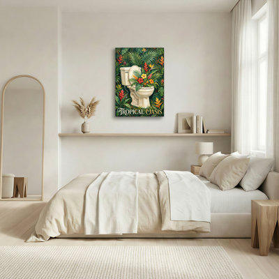 Toilette tropicale avec fleurs et feuilles, reproduction d'art sur toile tendue sur toile, ensemble de 1