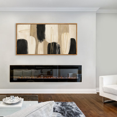 Framed Neutral Abstract Brushstroke Composition Canvas Wall Art, Large Horizontal Nature Artwork for Living Room 60"W x 30"H