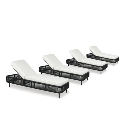 Outdoor Chaise Lounge With Cushion And 5 Ajustable Backrest, Set Of 4