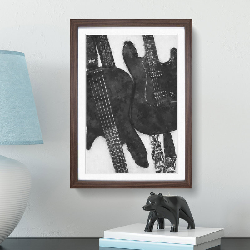 Bass & Electric Guitar - Picture Frame Graphic Art Print, Walnut Framed, 63cm H x 45cm W x 2cm D