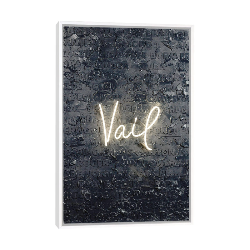 Vail Neon - reproduction d'art murale - toile encadrée, 48" x 32", Framed Canvas, White