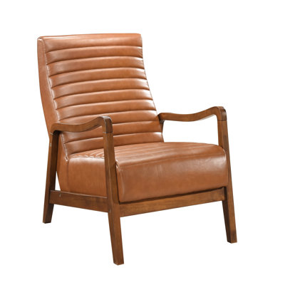 Chaise d'appoint moderne avec similicuir brun et base en bois d'hévéa massif teinté