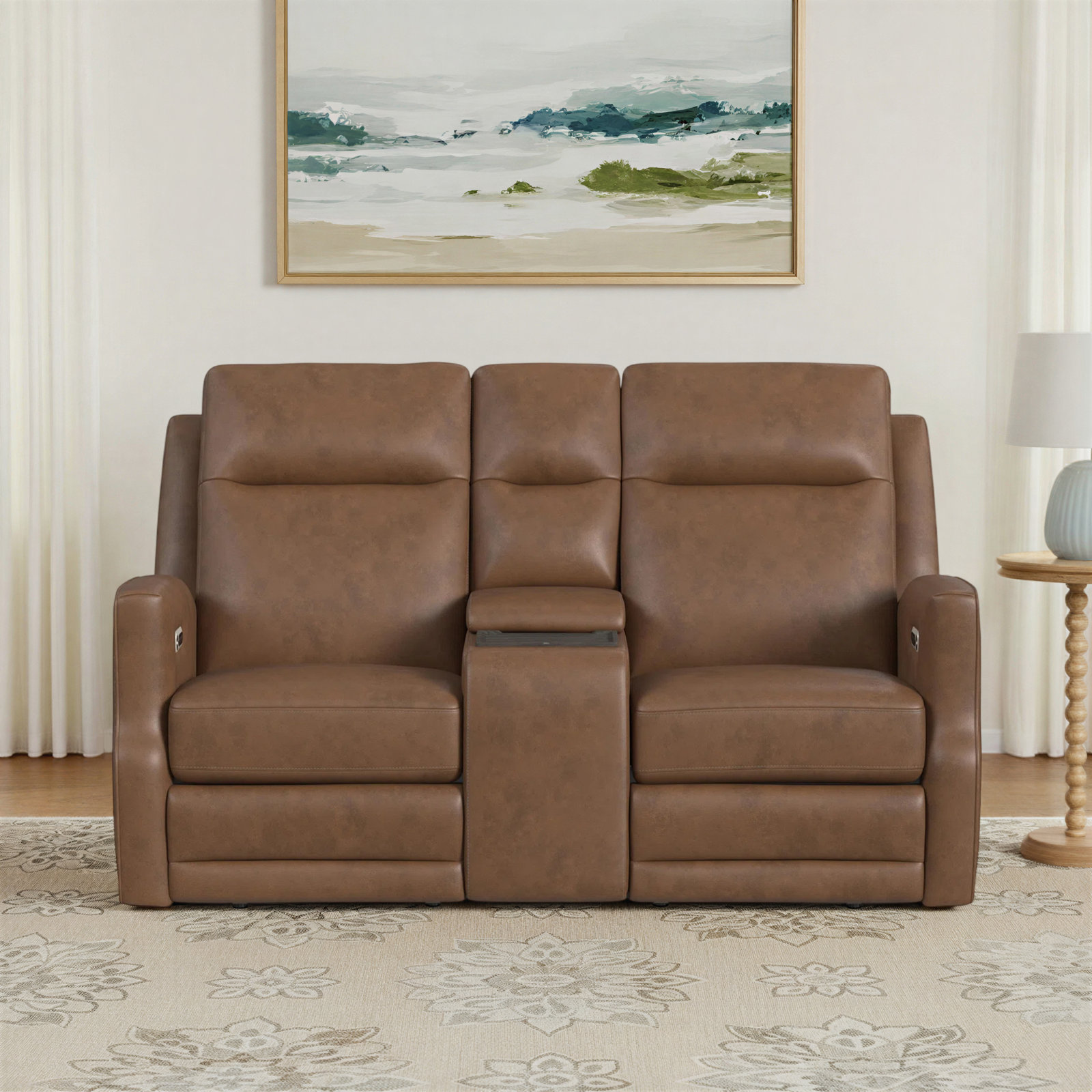 Henri 69" Genuine Leather Reclining Loveseat, Brown