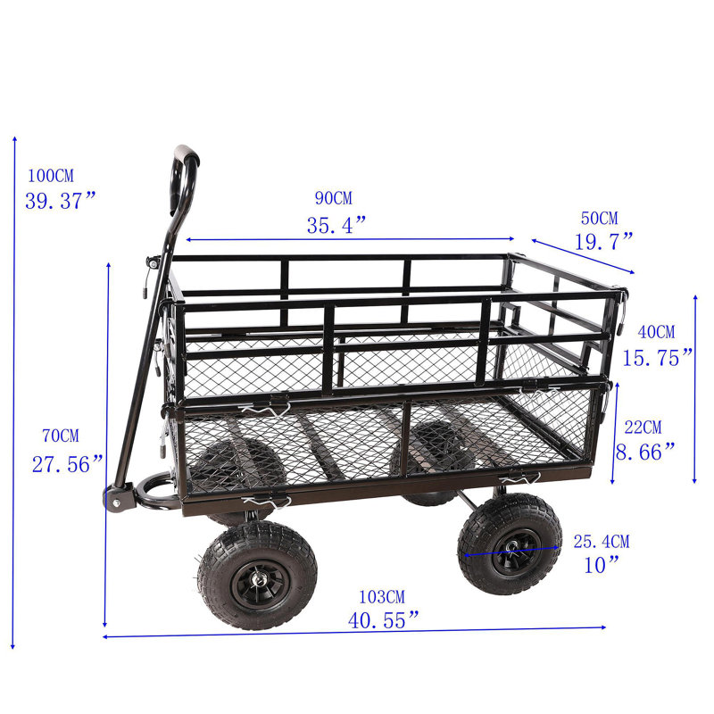 (Chariot utilitaire noir à double clôture) Les chariots de jardin avec chariot facilitent le transport du bois de chauffage