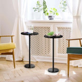 Drink Tables For Small Spaces Pedestal Side Table Set Of 2 Small Round Side Tables With Base Black Pedestal Stand For Sofa Couch Chair Patio, Black