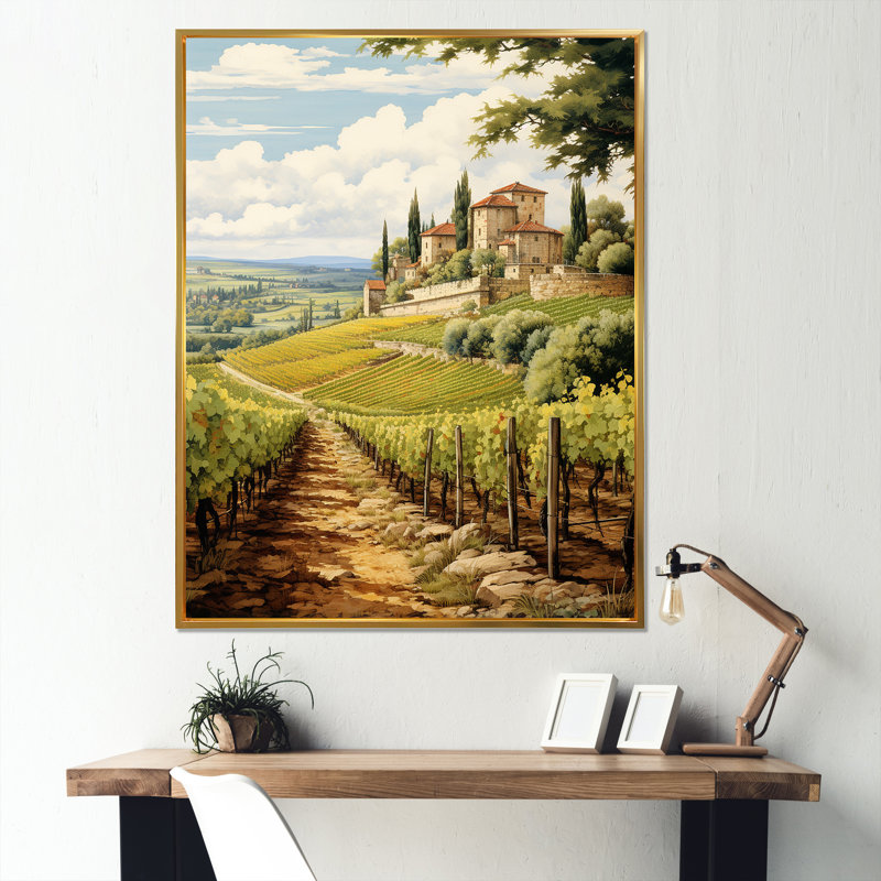 «France Bordeaux Vineyard Landscape I», reproduction sur toile, Cadre flottant doré, H 40 po x l 30 po x P 1,5 po
