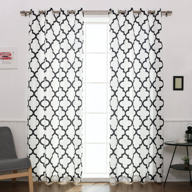 Panneaux de rideaux géométriques à œillets Rotteck, Noir, l 52 po x L 108 po