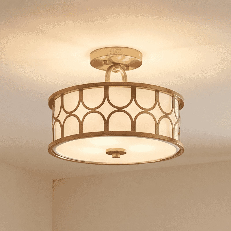 Plafonnier 2 lumières Meridian en laiton naturel, Laiton naturel