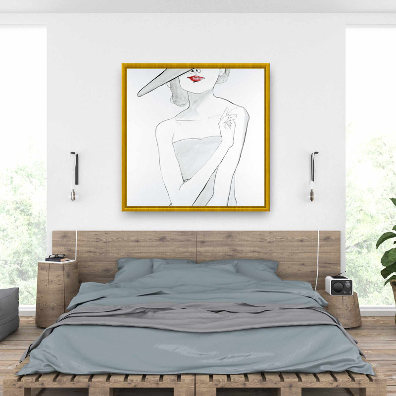 Femme avec chapeau - Toile grise décorée pour la maison