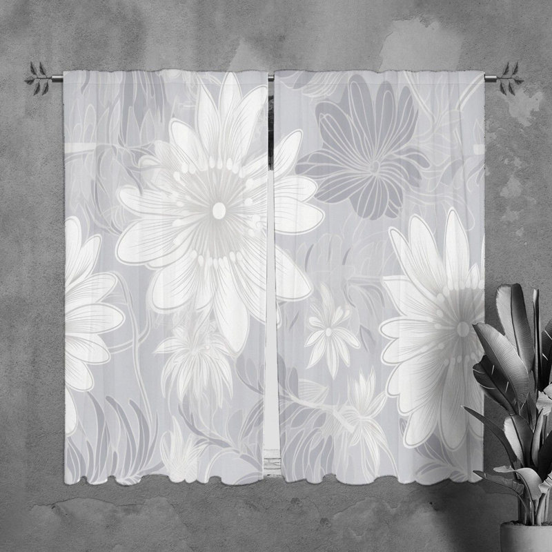 Motif floral de rideaux de fenêtre gris - 6048, L 40 po x L 61 po