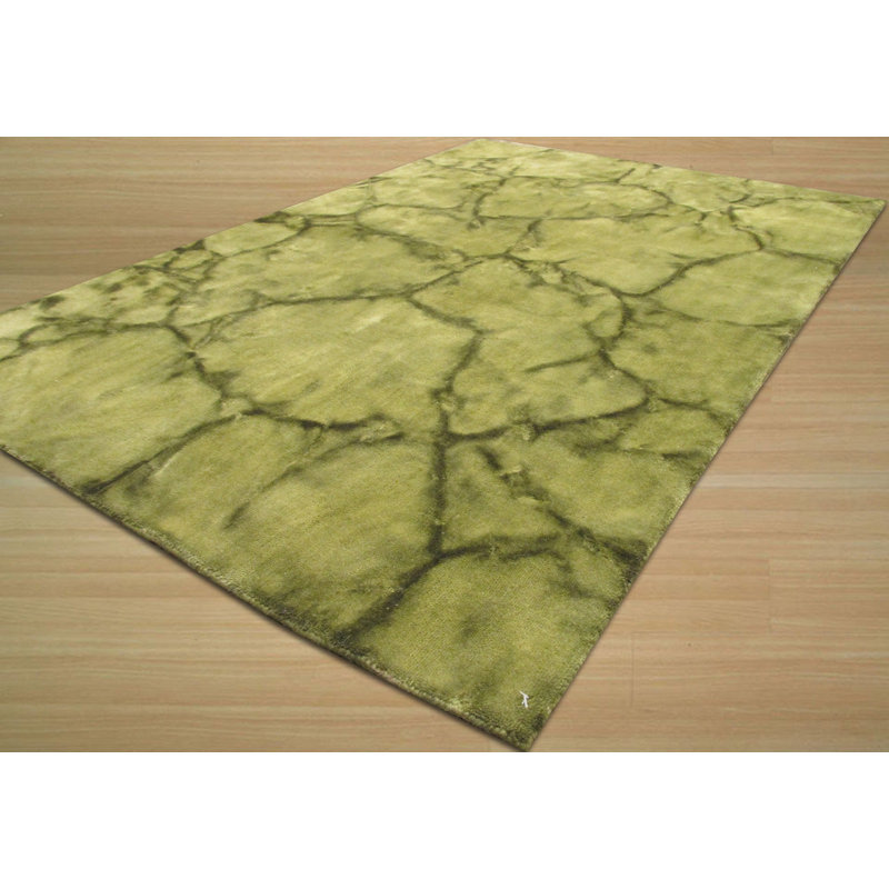 Sleek Cozy Green Hand Knotted Wool Area Rug, Rectangle 4' x 6'