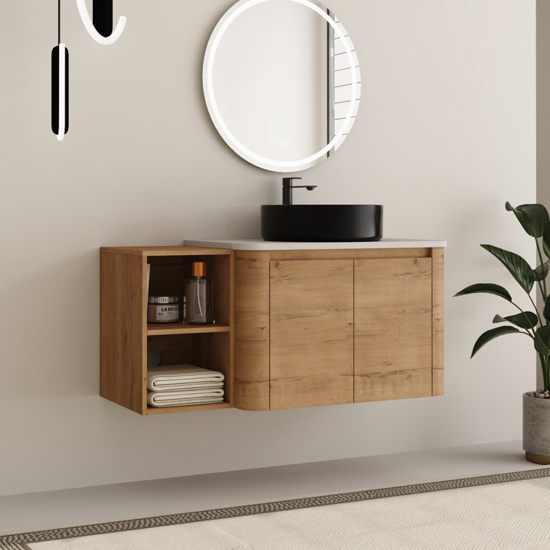 Meuble-lavabo simple mural 42 po avec plateau en pierre reconstituée Eaton, Noir, 42"