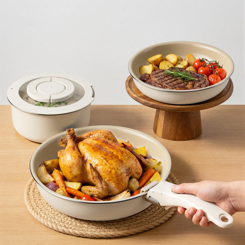 Ensemble de batterie de cuisine antiadhésive en céramique 13 pièces CAannasweis, Blanc
