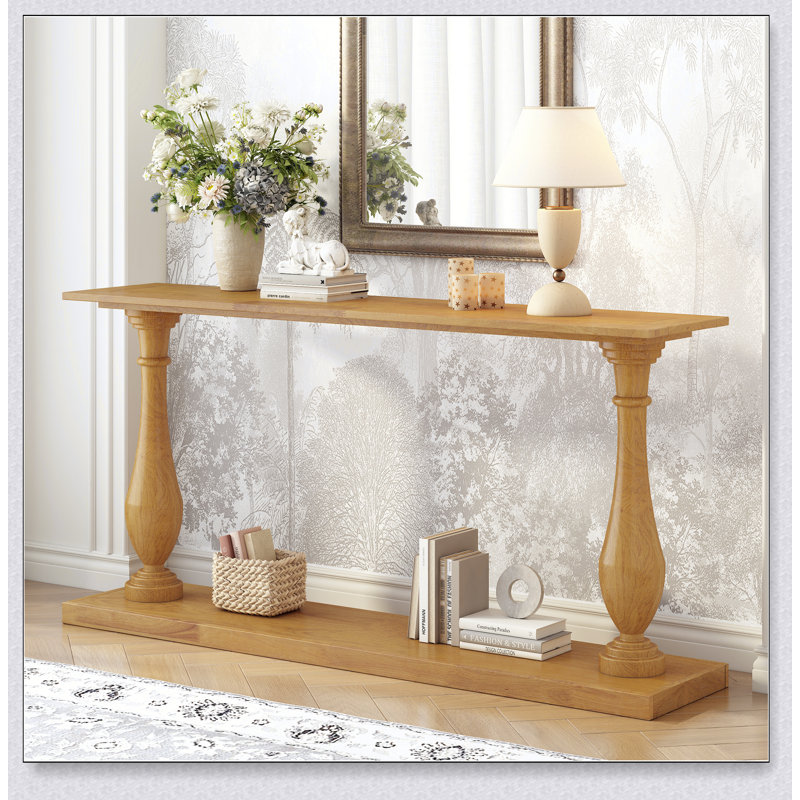 Vintage Sofa Table Console With Luxurious Pine Veneer And Elegant Vase-Leg Design For Various Home Spaces, Black