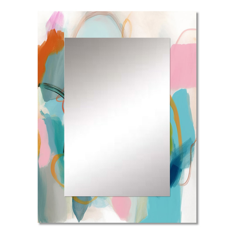 Pink Blue Minimalims Fludity V - Minimalism Wall Mirror, Pink Decorative Mirror, Printed Metal Art, 32" x 24"