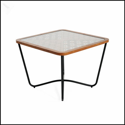 Modern Square Coffee Table With Tempered Glass Top And Geometric Cut-Out, Perfect For Contemporary And Industrial Interiors.