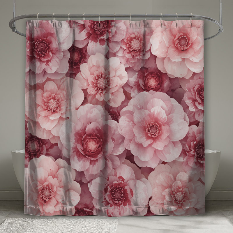 Rideau de douche rose pivoine très long, L 70 po x H 84 po