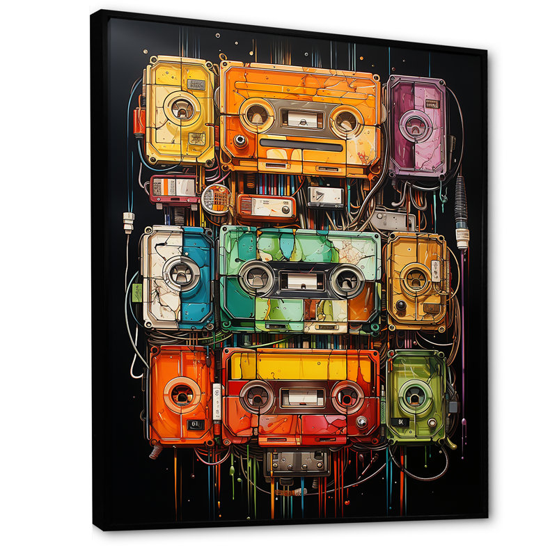 Dessin schématique d'une cassette II sur toile, Cadre flottant noir, H 40 po x l 30 po x P 1,5 po