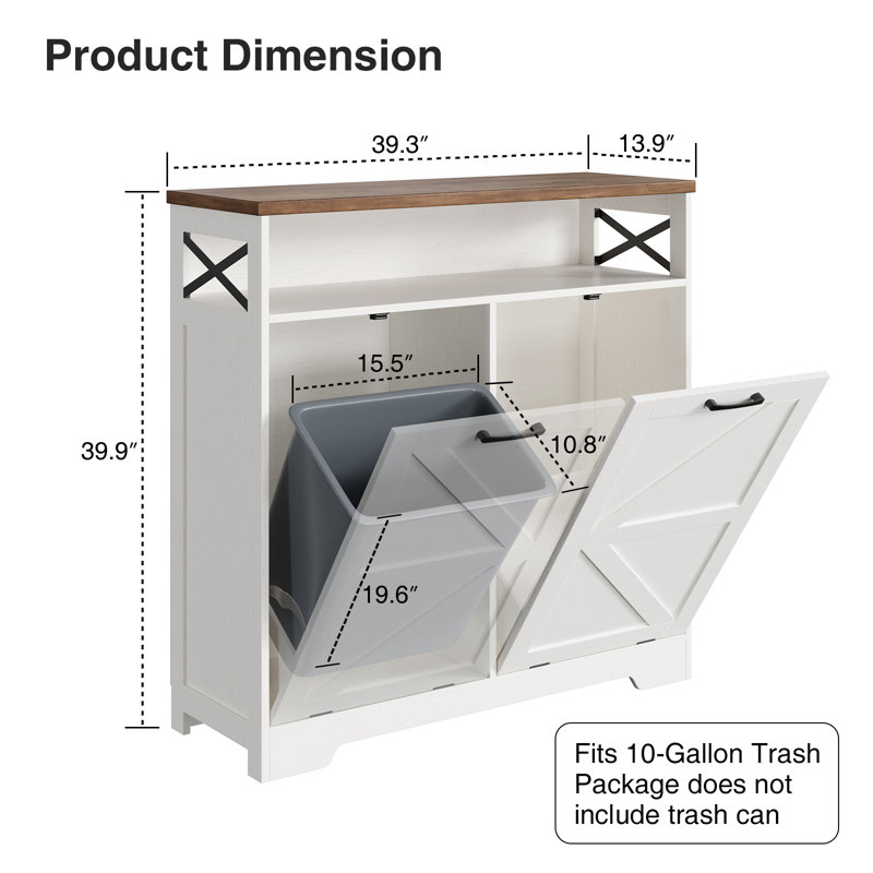 Armoire à poubelle double basculante pour poubelle 20 gallons Caffey, Blanc