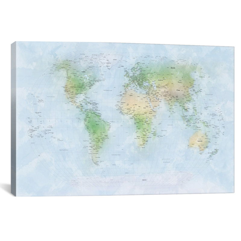 « world map iii », impression sur toile, H 8 po x l 12 po x P 0,75 po, Pas de tapis, Toile tendue