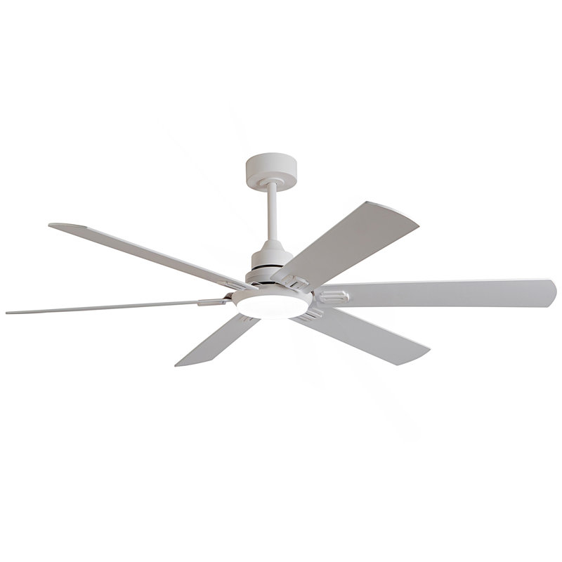 Ventilateur de plafond intérieur / extérieur intelligent de 60 po avec lumière, conception blanche moderne à 6 pales, télécommande, DEL à intensité variable, moteur à courant continu silencieux à 6 vitesses, réversible pour une utilisation toute l'année
