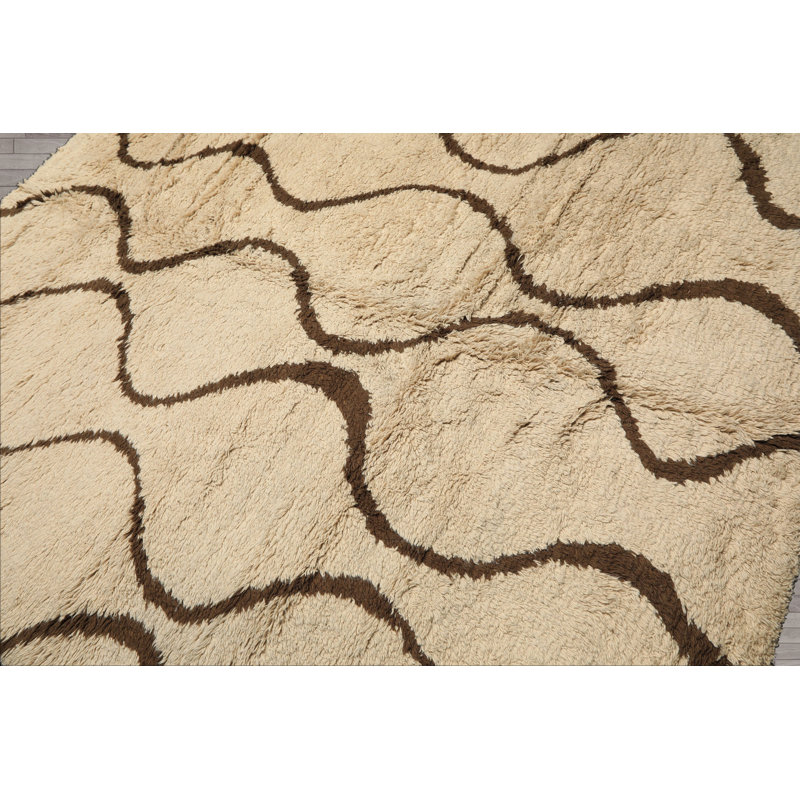 Tapis marocain ivoire moderne et contemporain en laine noué à la main 8 x 10 pi 1 po Tibetano