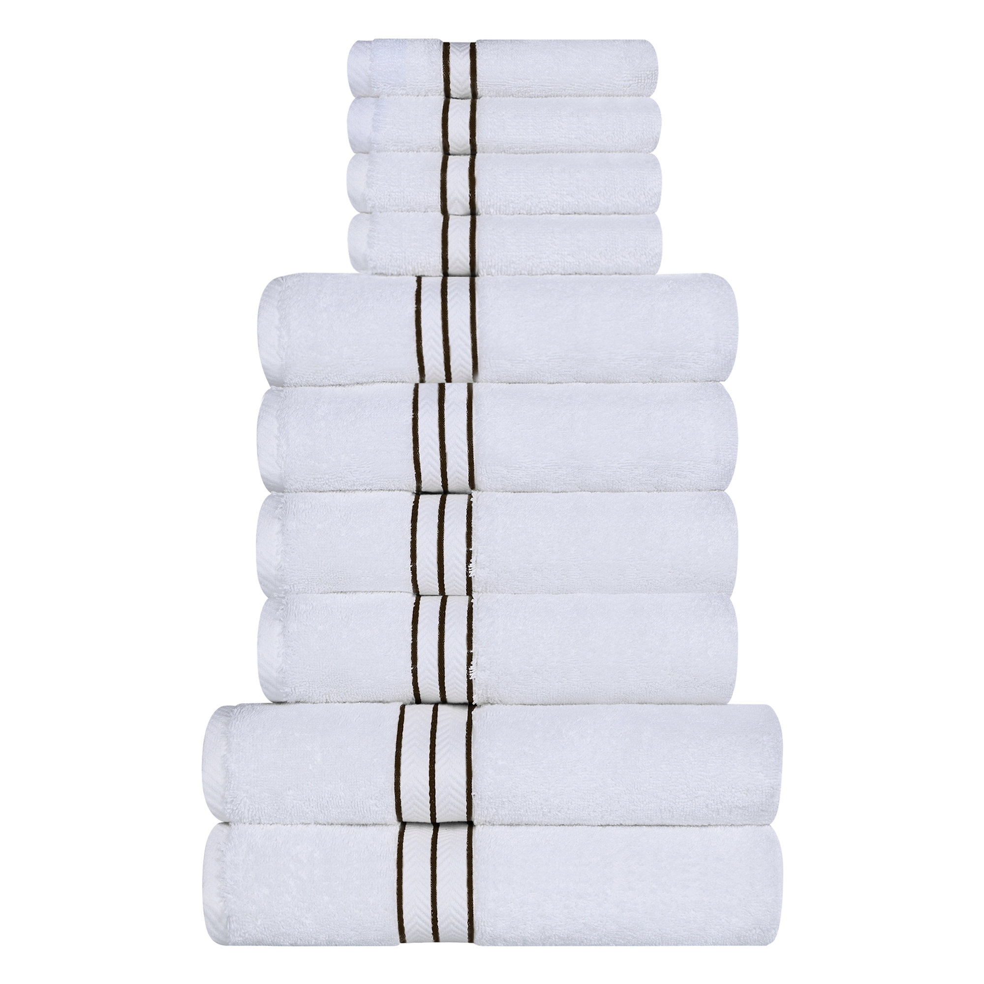 Josann Turkish Cotton Ultra-Plush Solid 10 Piece Highly Absorbent Heavyweight Towel Set, Black