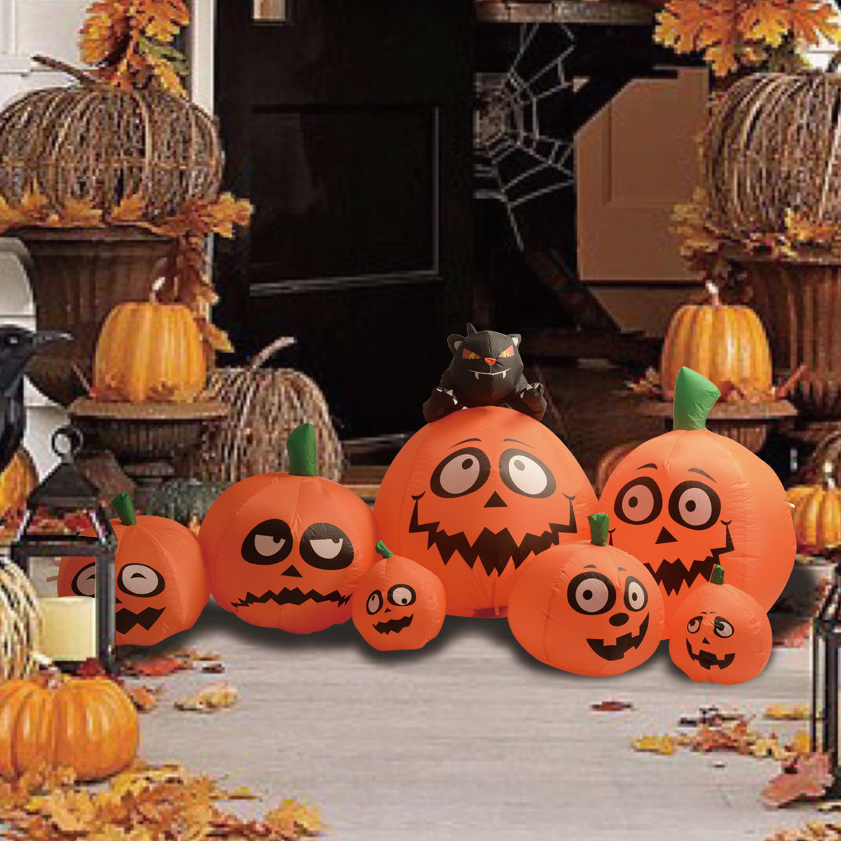 The Holiday Aisle® Halloween Inflatable 8 FT Pumpkin Family Inflatable