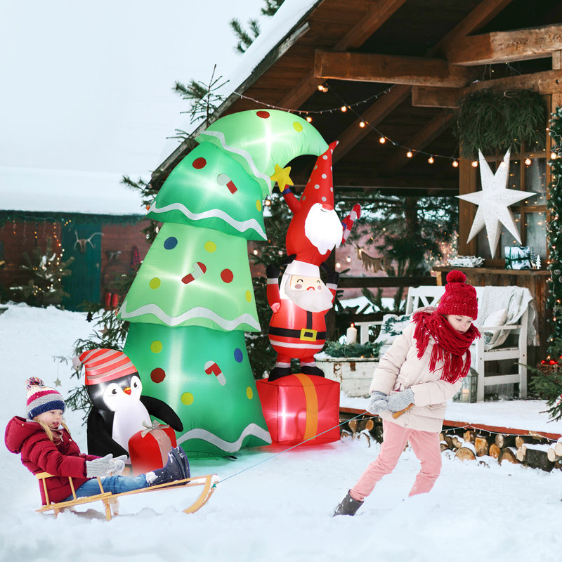 Arbre lumineux 74 "avec Père Noël et Elf gonflable 