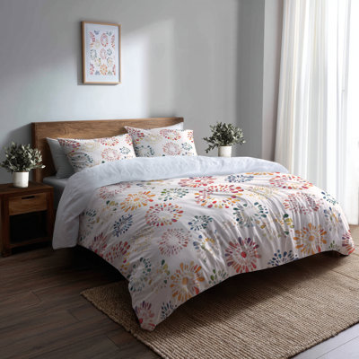 Ensemble de housse de couette abstrait 3 pièces - Ensemble de housse de couette et coussin décoratif multicolore moderne Boho Mandala