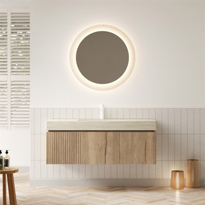 48" Bathroom Vanity With Sink, Wall-Mounted Plywood Bathroom Storage Cabinet With Drawer And 2 Doors, Roma Travertine-Pattern Countertop With Basin, Pre-Assembled