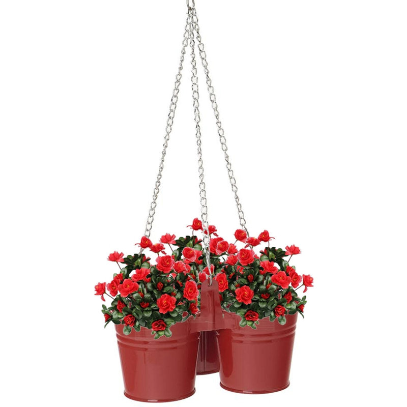 Pot à fleurs en acier galvanisé Khinvasara, H 6 po x l 11,5 po x P 11,5 po, Rouge