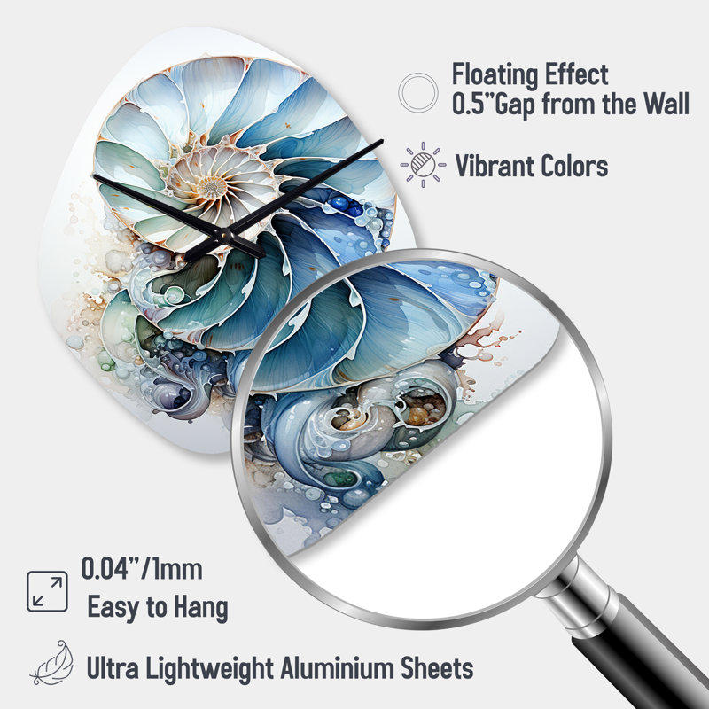 Nautilus Ocean Blue Shells Symmetry - Nebula Shape Unique Nautilus Wall Clock, Small
