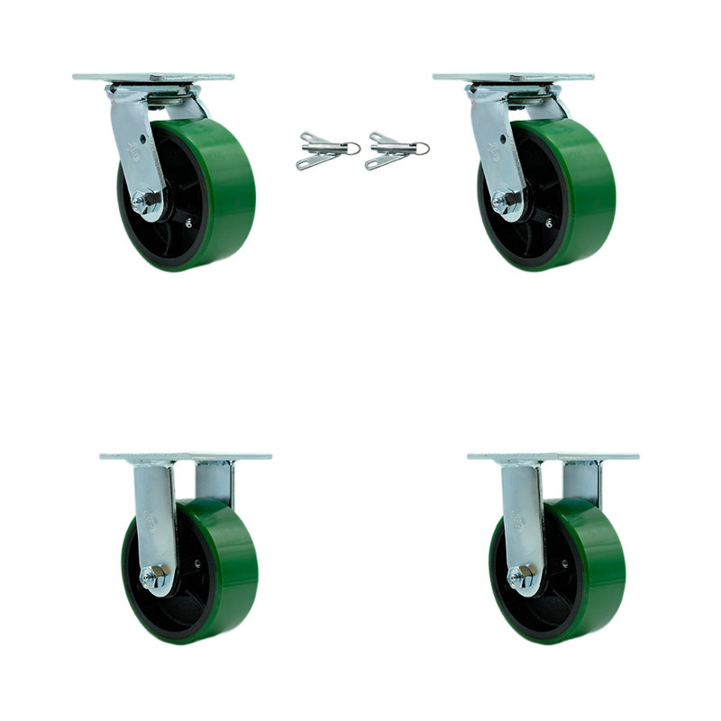 Ensemble de roulettes 4 pièces en poly sur acier avec roulement à billes 2 verrous pivotants 2 rigides