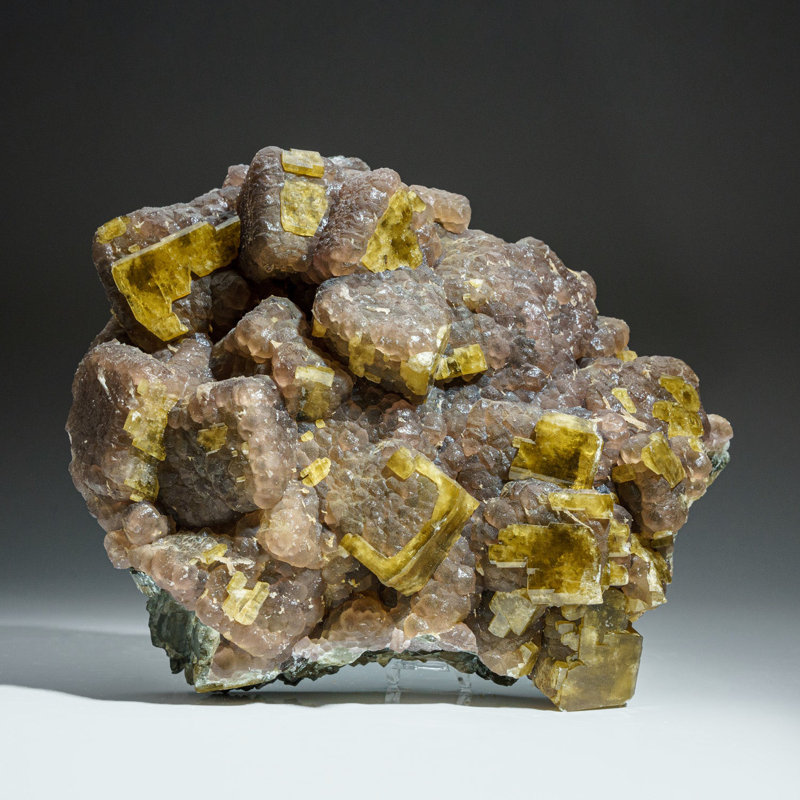 Yellow Fluorite On Calcite from Moscona Mine, Villabona District, Asturias, Spain