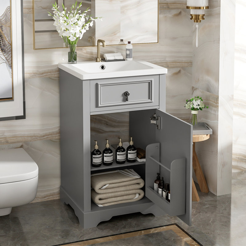 Meuble-lavabo de 20 pouces avec lavabo en céramique, Gris