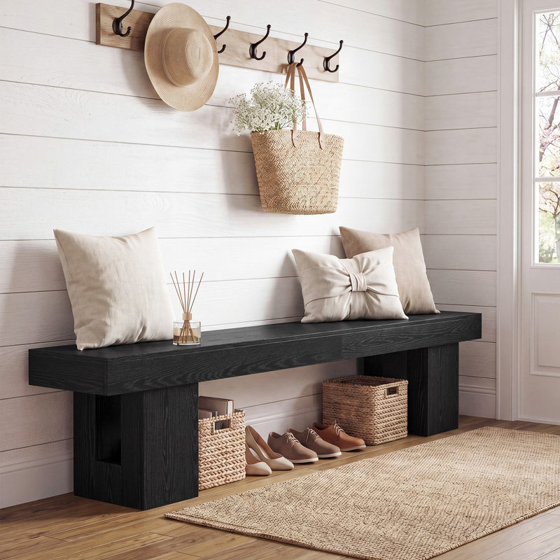 Banc d'entrée, banc à chaussures de 83 pouces avec base robuste, siège décoratif rustique moderne, Brown