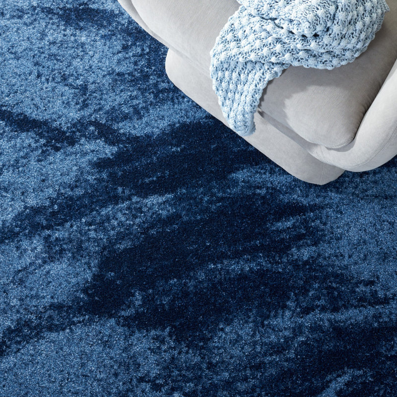 Tapis gris et ivoire abstrait Kruse, Rectangulaire 3 pi x 5 pi, Blue