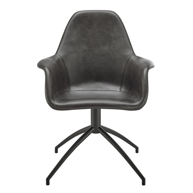 Fauteuil Nikas en similicuir doux gris foncé avec base pivotante noire - ensemble de 1
