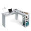 Bureau moderne en L avec tablettes latérales, gris